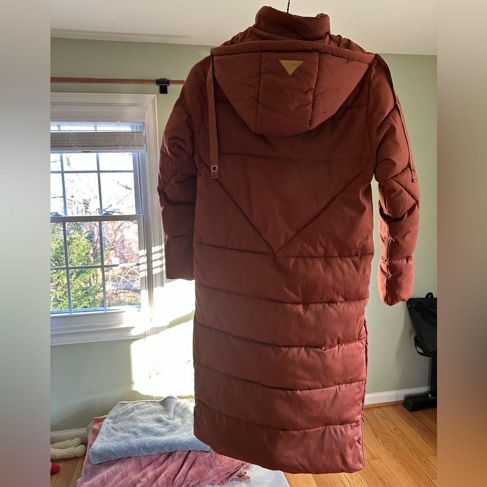 Avec Les Filles Rose Gold Hardware Longline Puffer Women's Coat Copper XS - Picture 5 of 8